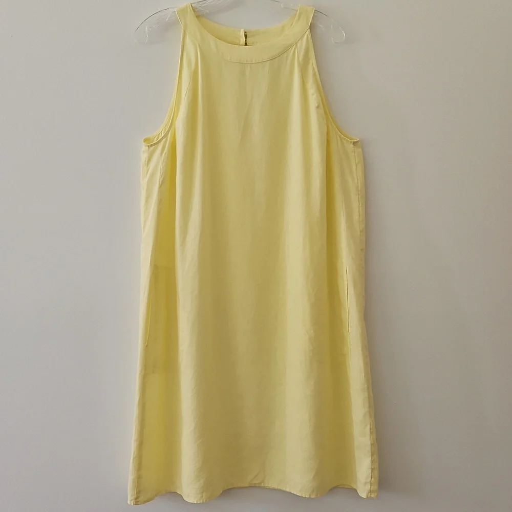 J Jill Love Linen butter-yellow linen midi dress with pockets size large - Picture 2 of 14